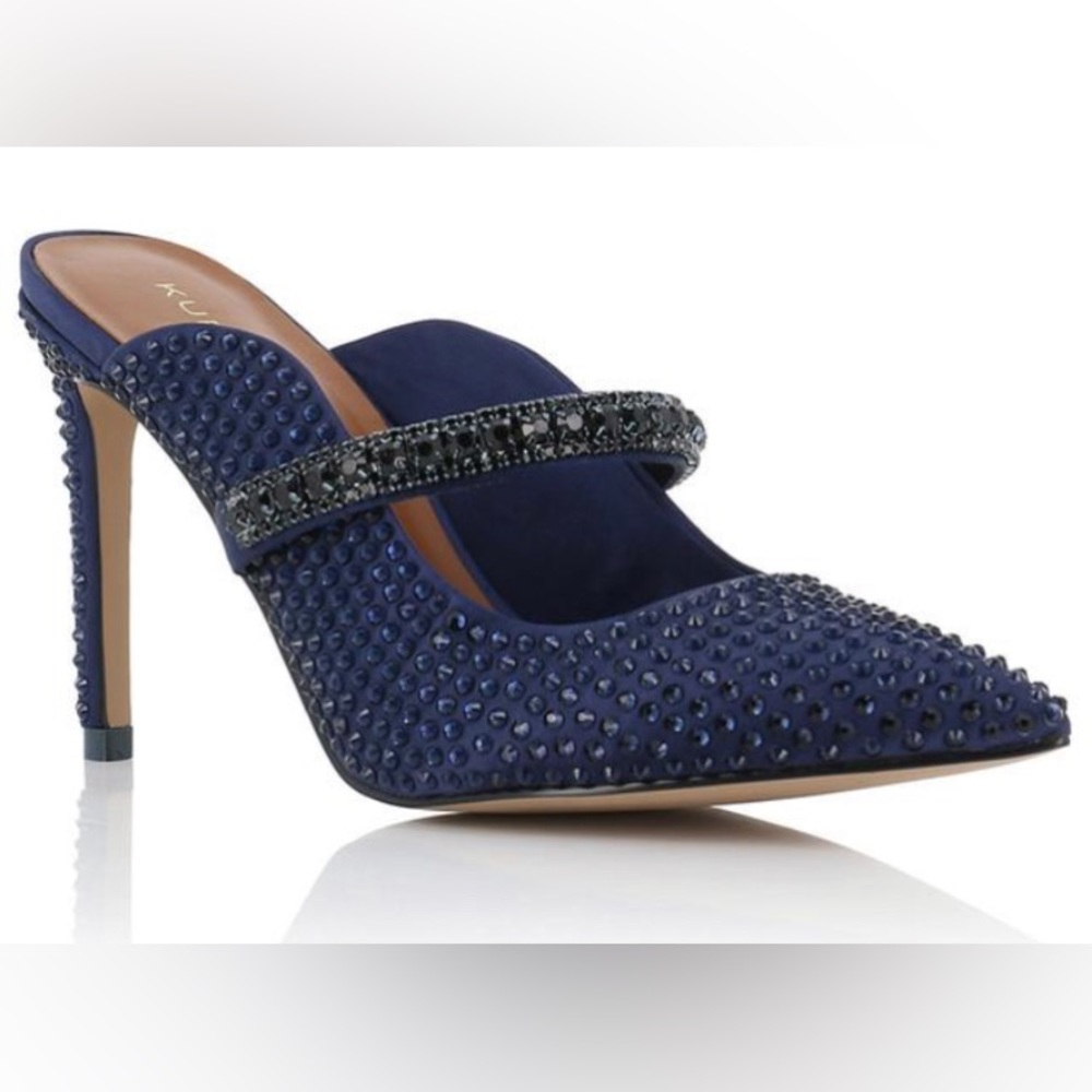 Kurt Geiger Women’s Duke Drench Blue Crystal Embellished Mules Heels MSRP $165